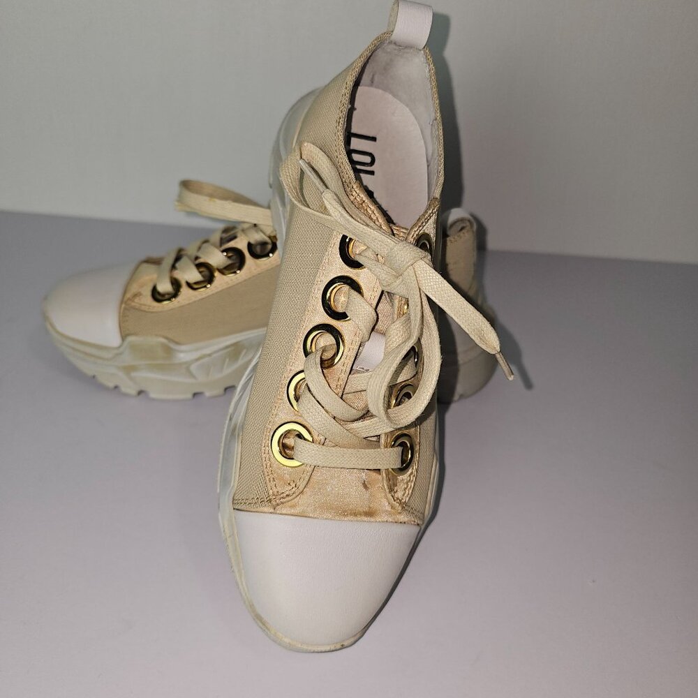 Lola Cruz Gold Mesh, Satin, Leather Chunky Heel Sneakers, Sz 36 - Picture 6 of 10